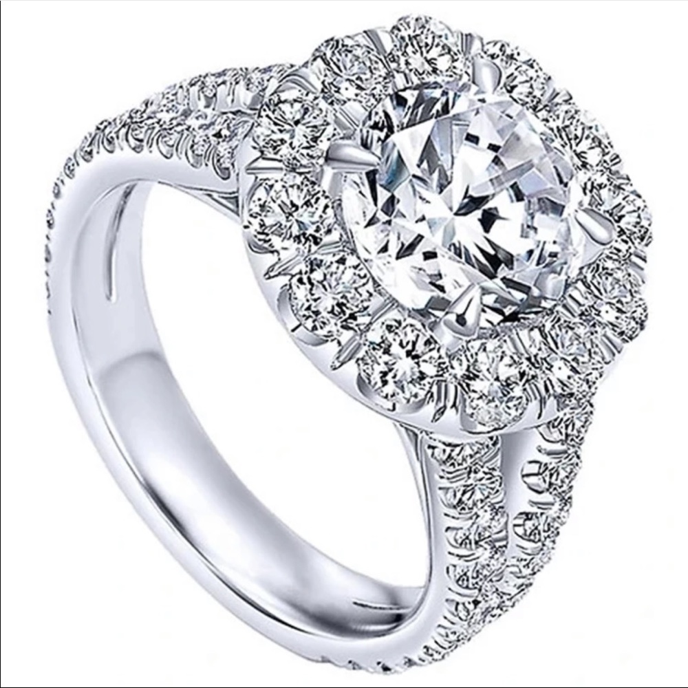 Round 925 Silver Elegant Engagement Diamond Ring - Picture 4 of 6